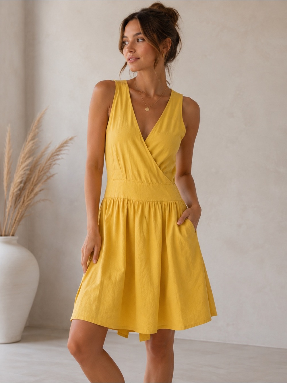 Kate Spade Saturday Yellow Cotton Wrap Dress Size 4 Open Back Pockets